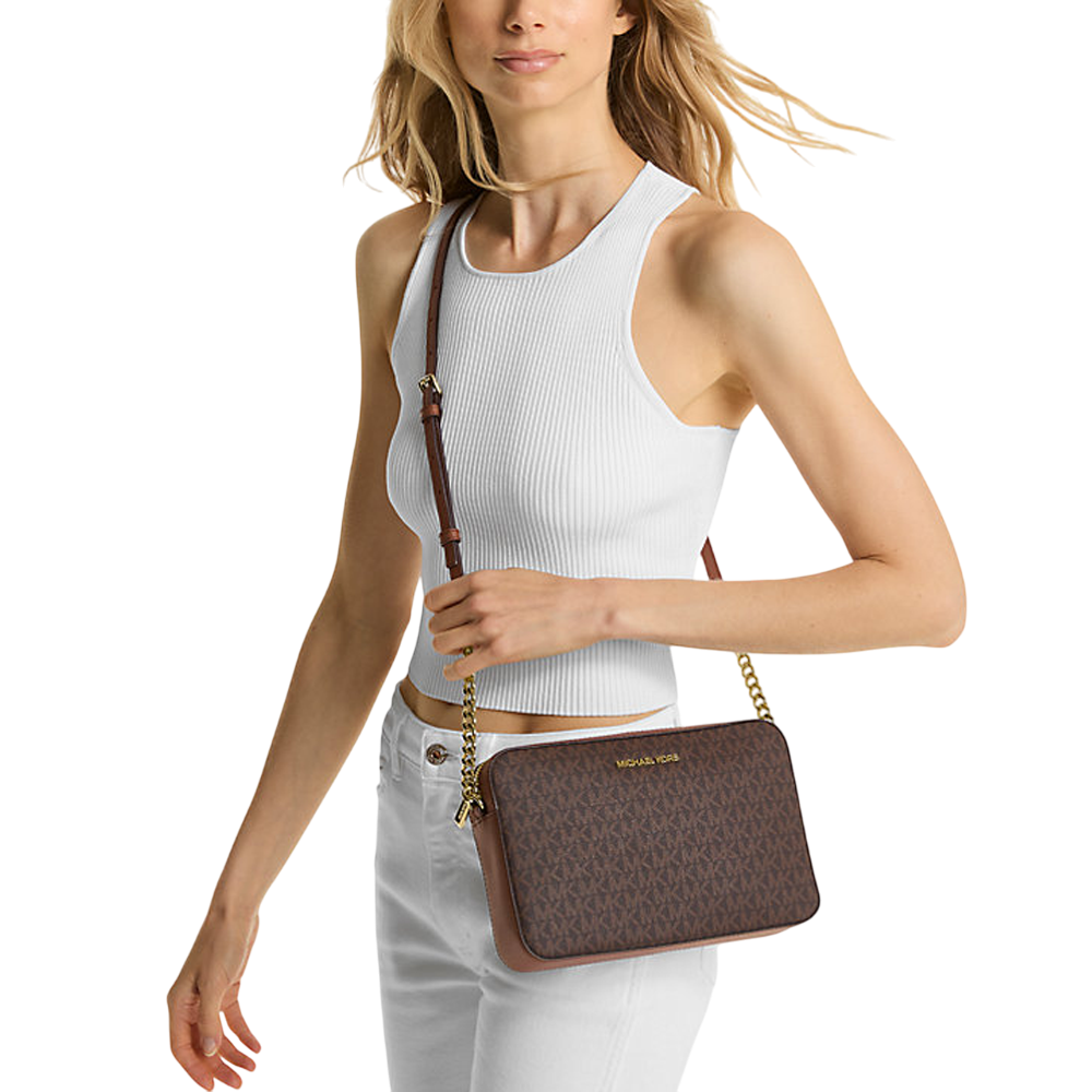 Cartera Crossbody Michael Kors Jet Set Large Printed Logo Bag Café - Imagen 3